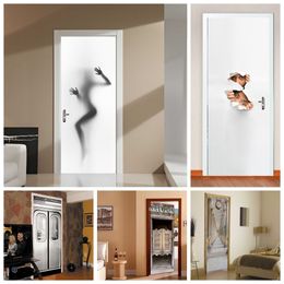 Stickers muraux Moderne Vinyle Maison Murale Sticker Papier Peint Deur Pour Salle De Bains Porte Décor Amovible Portrait 3D Autocollant 230717