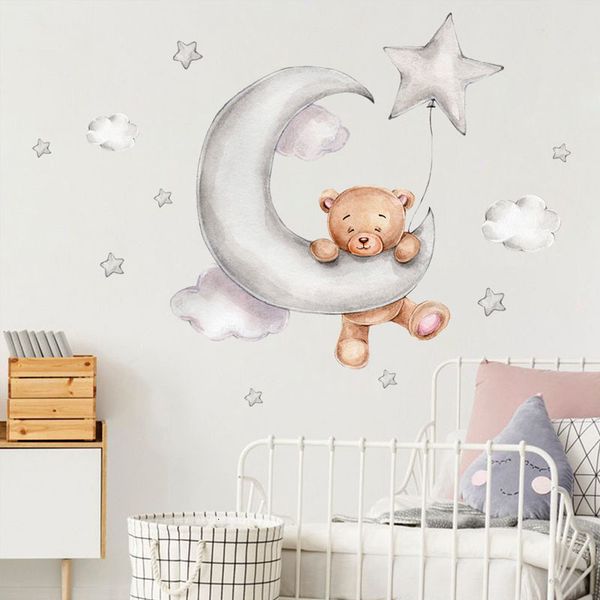 Pegatinas de pared luna nube grande para habitaciones de niños niños estrellas habitación grande para niños oso dormitorio decoración 230531