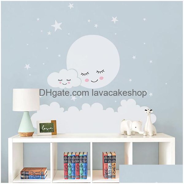 Stickers Muraux Lune Étoiles Décalque Nuage Pépinière Pour Enfants Chambre Autocollant Filles Décoratif Vinyle Bébés T180838 Drop Delivery Home Garden Dhkjd