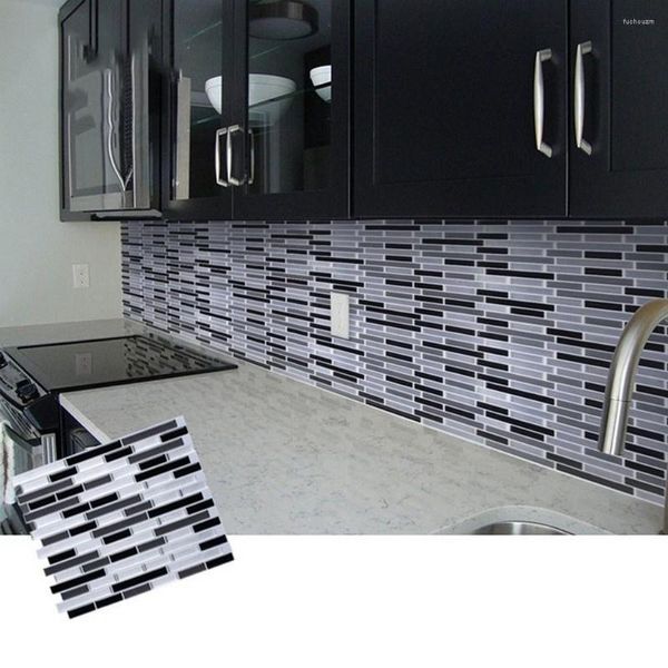 Stickers muraux mosaïque décor à la maison rayé 3D stéréo autocollant cuisine salle de bain étanche à l'huile décoration papier bricolage