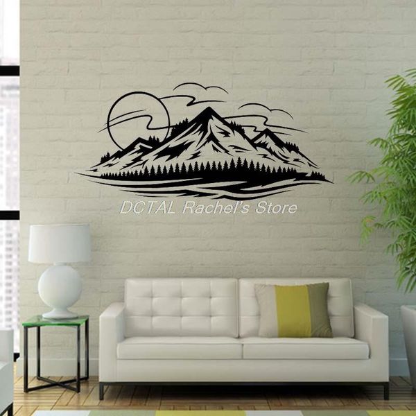 Autocollants muraux avec Silhouette de montagne, décalcomanies murales de paysage de maison pour salon, décoration moderne