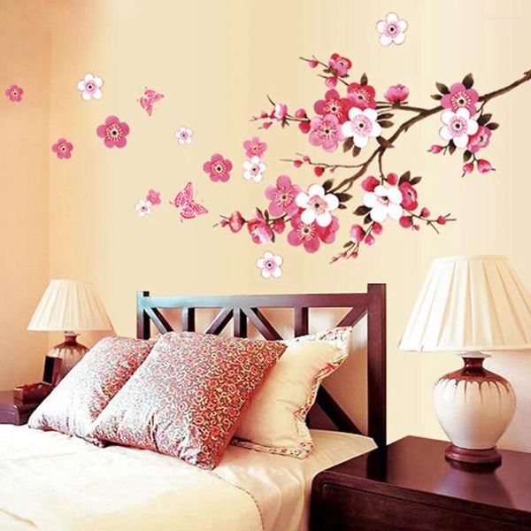 Pegatinas de pared Muursticker Room Peach Blossom Flower Butterfly DIY Modern Art Calcomanías Decoración del hogar QW