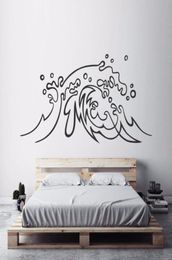 Pegatinas de pared, pegatina de diseño náutico, calcomanía de ola de mar, arte de Surf, decoración del dormitorio del hogar, murales de olas marinas con tema de playa AY14942040786