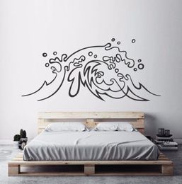 Pegatinas de pared, pegatina de diseño náutico, calcomanía de ola de mar, arte de Surf, decoración del dormitorio del hogar, murales de olas marinas con tema de playa AY14944447252