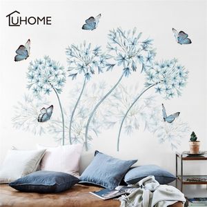Muurstickers nieuwe creatieve blauwe bloem vliegende vlinder wall art sticker sticker wallpaper verwijderbare muurschildering pvc woningdecoraties t200601