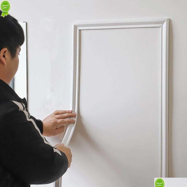 Pegatinas de pared Nuevo Autoadhesivo Impermeable Rodapié Cintura TV Fondo Marco de pared Borde de espuma 3D Borde de espuma Tira de presión para el hogar Dec Dhtam