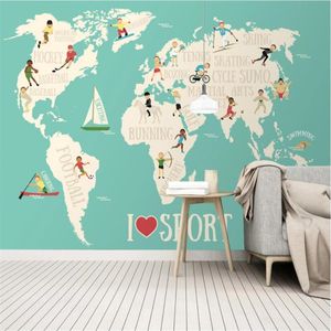 Pegatinas de pared Nordic Modern Fresh Cartoon Sports World Map Fondo Mural Wallpaper para Kids Room Custom Childrens Decor Paper 3D 230616