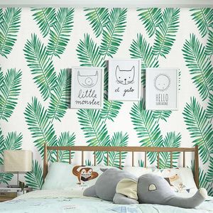 Stickers muraux Nordic Tropical Palm Leaf Pattern Contact Papier Papier Peint Salon Chambre Auto-Adhésif Étanche Home Decortion Wallstri