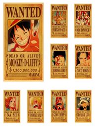 Pegatinas de pared de una pieza, póster clásico de Anime Vintage, Luffy Zoro, decoración artística para habitación, papel Kraft 2466555