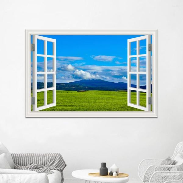 Stickers muraux One Piece Nature Image Prairie Montagne Pics Paysage Autocollant Sticker Mural Papier Peint Fenêtre View3D Décor