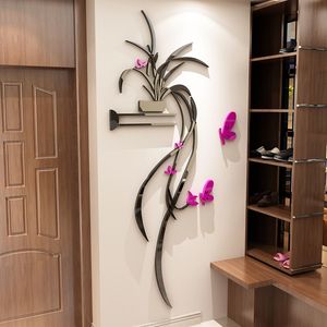 Pegatinas de pared orquídea acrílico espejo sala de estar sofá televisión decoración de la pared floripapado autoadhesivo decoración del hogar 230714