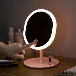 Muurstickers ovale make-upspiegel met LED-licht Intelligente desktop Slimme oplaadbare schoonheidsslaapzaalspiegels 230731