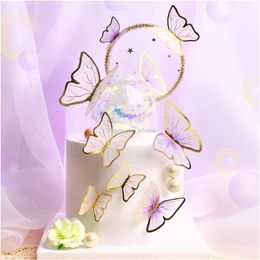 Stickers muraux Pack de 60 papillons Cupcake Toppers Décorations de fête de gâteau Couleur mélangée pour la décoration de mariage d'anniversaire Version améliorée Am0Ow