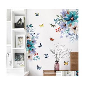 Stickers muraux Fleurs peintes Papillon Salon Chambre Porche Décoration Stickers Amovible Romantique Décor À La Maison Drop Livraison Garde Dhgdd