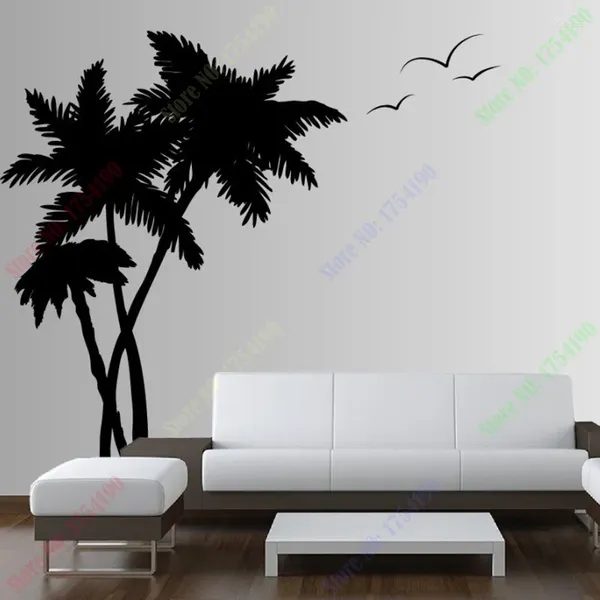 Stickers muraux Palm Cocunut Tree Decal Mouette Oiseaux Pépinière Océan Chambre Nautique 3 Arbres