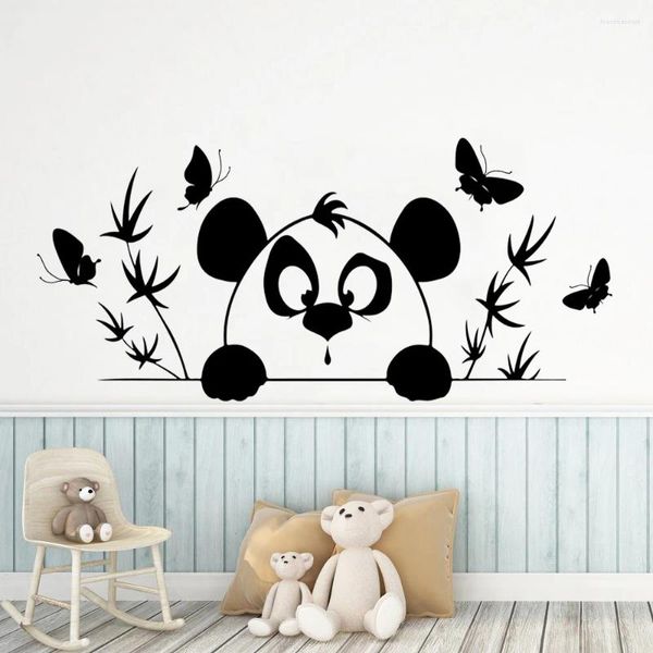 Autocollants muraux Panda, décor artistique pour chambre d'enfant, dessin animé papillons en bambou, autocollants auto-adhésifs pour salon, Z110