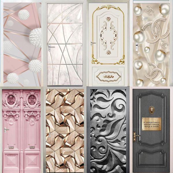 Stickers Muraux Perle Lignes Abstraites Porte Décor Autocollants Chambre Entrée Garçons Filles Chambre 3D Papier Peint Rose Blanc Autocollant Maison Stickers Muraux 230725