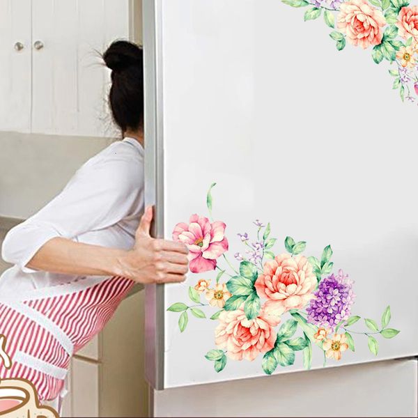 Pegatinas de pared Flores de peonía Decoración para el hogar Papel tapiz Vinilo removible Calcomanías artísticas para niños Sala de estar Inodoro Decoración de refrigerador Póster 230822