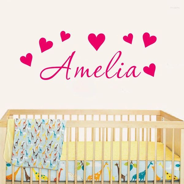 Pegatinas de pared con nombre personalizado, pegatina artística de vinilo con corazón, calcomanía para guardería, decoración para niñas, decoración DIY