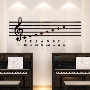 Stickers muraux Piano Notes Acrylique Sticker Musique Classe DIY Art Décoration Murale Formation Classe Miroir 3D Decal Décoration de La Maison 230403