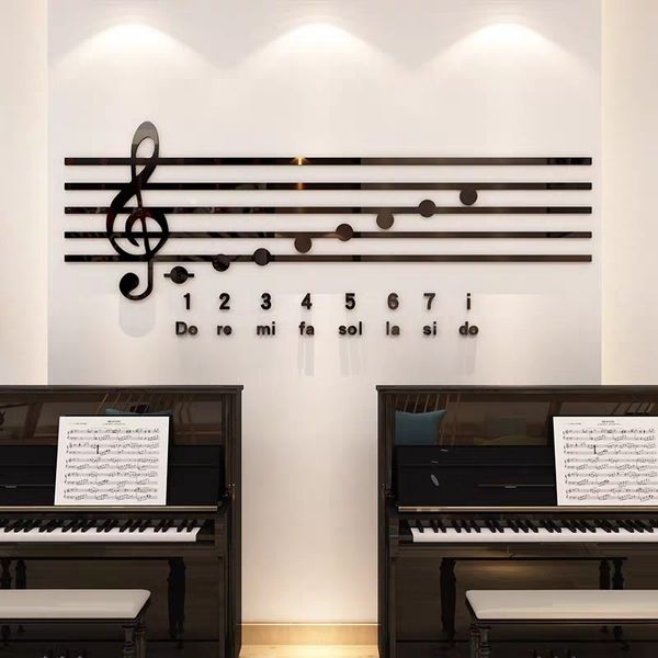 Pegatinas de pared Notas de piano Acrílico Tatuajes de pared Música Aula DIY Arte Decoración de la pared Entrenamiento Aula Espejo 3D Calcomanía Decoración del hogar 230403