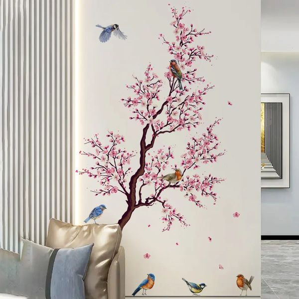 Stickers muraux rose prunier oiseaux maison chambre décoration affiche chambre adhésif papier meubles maison décor intérieur 231211