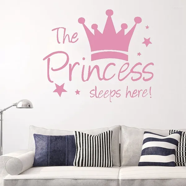 Stickers muraux rose princesse couronne autocollant décalcomanie murale papier peint décor pour chambre de bébé fille