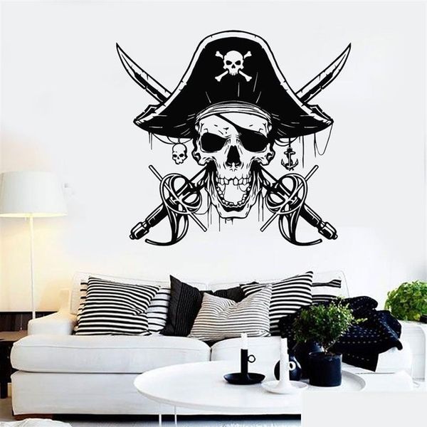 Pegatinas de pared Pirate Sabres Skl Sea Etiqueta Náutica Decoración para el hogar para niños Habitación Vinilo Calcomanía Baño Papel tapiz Dormitorio Mural 3148 2265 DH2HQ