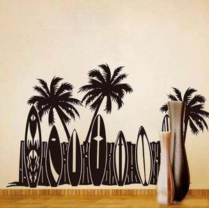 Muurstickers Planken en Kokospalmen Resort Strand Decal Woondecoratie Herroepbare Arrt Muurschildering DW10719