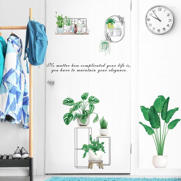 Autocollants muraux plante feuille verte aquarelle, sparadrap muraux auto-adhésifs pour arrière-plan de canapé TV, décor de maison, salon, chambre à coucher