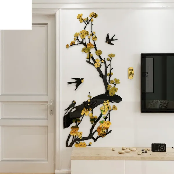 Autocollants muraux fleur de prunier en acrylique 3d, salon, porche, couloir, Restaurant, canapé, décoration de fond de télévision, Style chinois