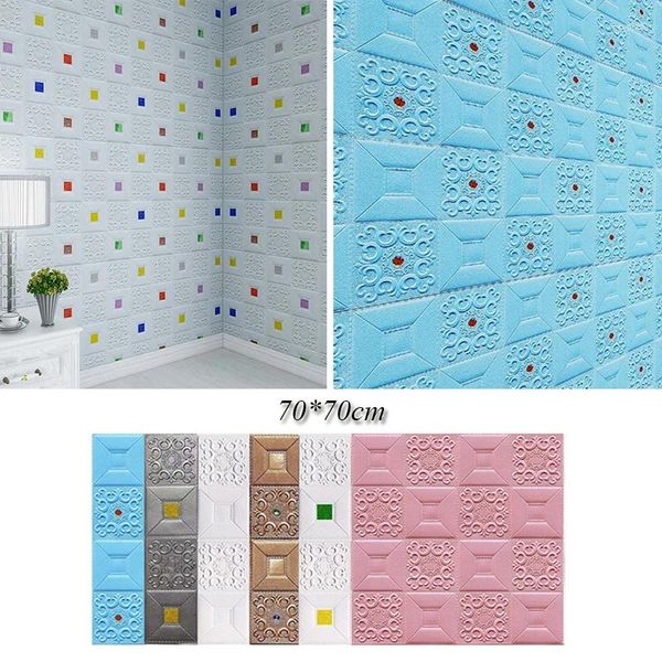 Pegatinas de pared póster 70 70cm 3D anticolisión papel de espuma impermeable decoración papel tapiz autoadhesivo pegatina decorativa para el hogar