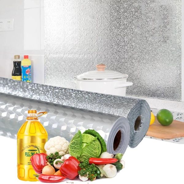 Pegatinas de pared Premium Nano Film Cocina A prueba de aceite Decoración impermeable Papel tapiz Etiqueta Papel de aluminio Papel Gabinete Autoadhesivo