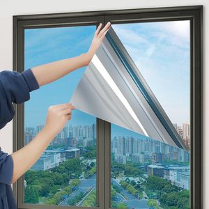 Pegatinas de pared El tinte de la ventana de privacidad es adecuado para el hogar Etiqueta de vidrio de plata azul Película de espejo unidireccional superior Autoadhesivo Reflectante