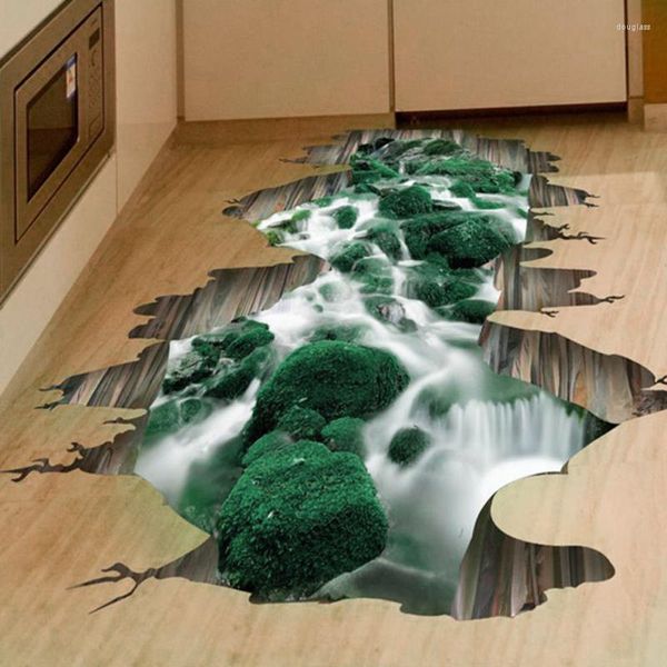 Promo autocollants muraux ! Autocollant de sol 3D flux amovible Stickers muraux Art pour salle de bain salon décoration de la maison papier peint
