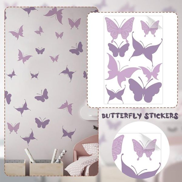 Autocollants muraux papillons violets, sparadrap de chambre à coucher, Styles nordiques, décoration de salon et de maison