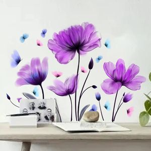 Stickers muraux fleurs violettes décoration de la maison chambre à coucher salon adhésif meubles de salle de bain porte maison décor intérieur 231211