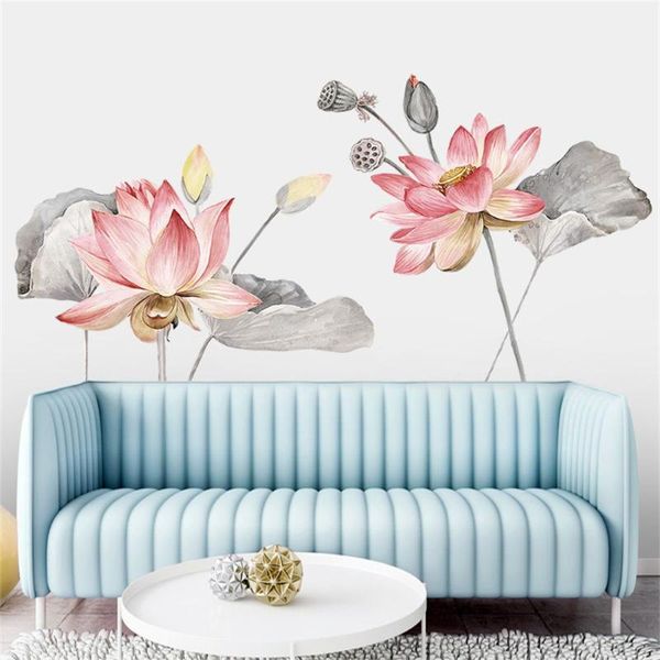 Stickers Muraux PVC Lotus Autocollant Calligraphie Chinoise Papier Peint Home Art Mural Decal