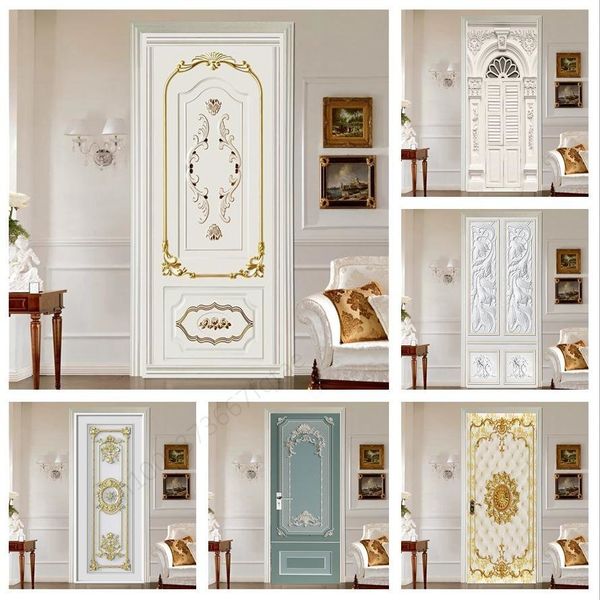 Stickers muraux PVC Auto-Adhésif 3D Papier Peint Porte Europe Style Mural pour Chambre Réfrigérateur Couverture Entière Cabinet Décor À La Maison Affiches 230717