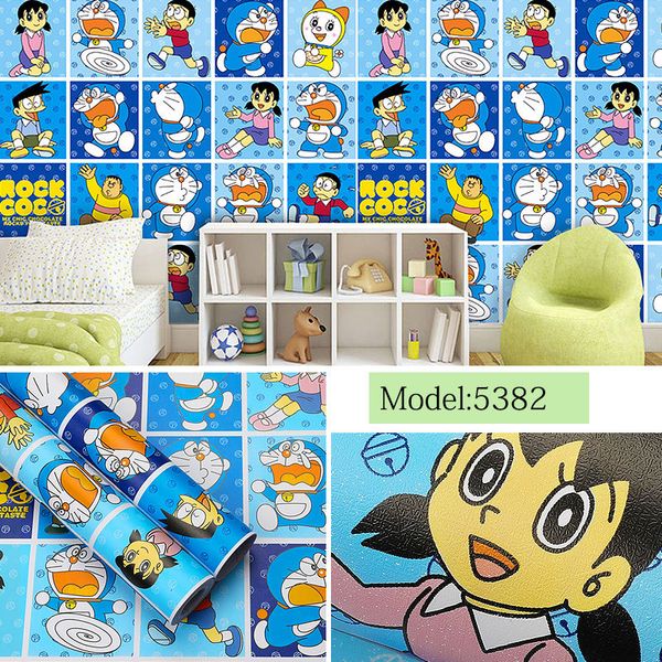 Pegatinas de pared de pvc, papel tapiz autoadhesivo grueso, dibujos animados de niña, corazón cálido, habitación de niños, pegatina de dormitorio Doraemon, tamaño 10m * 45cm