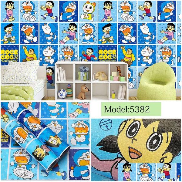 Pegatinas De Pared Pvc Papel Tapiz Autoadhesivo Grueso Niña De Dibujos Animados Corazón Cálido Habitación Para Niños Doraemon Dormitorio Etiqueta Tamaño 10Mx45Cm Gota D Dhge4