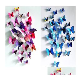 Muurstickers Gekwalificeerd 12 stuks sticker home decoraties 3D vlinder regenboog pvc behang voor woonkamer drop levering tuin Dhj0R