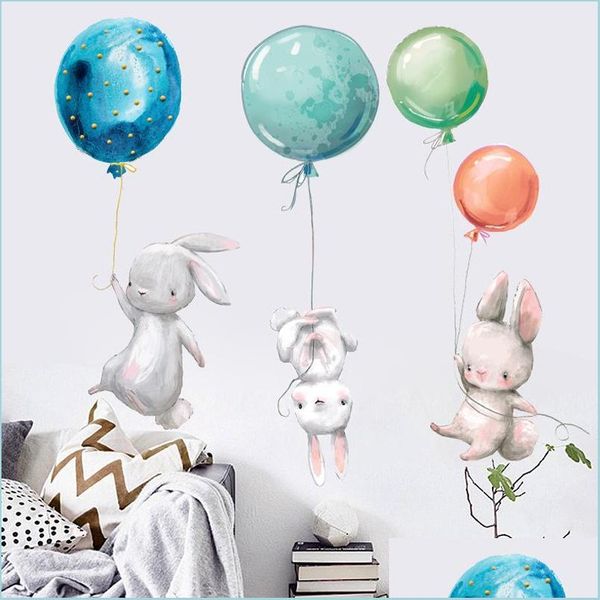 Stickers Muraux Lapin Stickers Muraux Enfants Chambre De Pâques Autocollant Décoration Ballon Lapin Enfants Fille Pépinière Decal Drop Delivery Accueil G Dhvxj