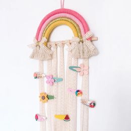 Pegatinas de pared Decoración de la habitación del arco iris Clips para el cabello Organizadores de almacenamiento para niñas Kawaii Macrame Baby Dormitorio Decoración de la guardería 230928