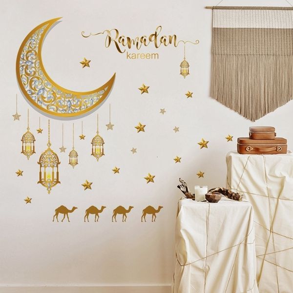 Pegatinas de pared Ramadán Pegatinas de pared Luna Estrella Linterna DIY Tatuajes de pared Ramadán Kareem Decoración para el hogar Islámico Musulmán Mural Eid Mubarak 230329