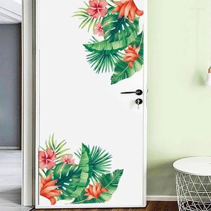 Autocollants muraux fleurs rouges banane verte, papier peint de salon et chambre à coucher, décoration murale en PVC pour porte de maison