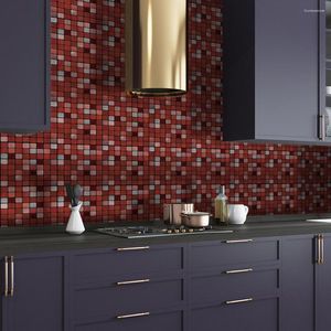 Pegatinas de pared Azulejo rojo Cocina Mosaico Autoadhesivo Peal Stick Inodoro Baño Panel contra salpicaduras Papel tapiz Decoración de arte de PVC