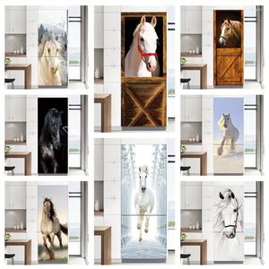 Stickers Muraux Réfrigérateur Porte Décoration 3D Cheval Auto-Adhésif Étanche Réfrigérateur Couverture Decal Home Design Décor Papier Peint DIY Mural