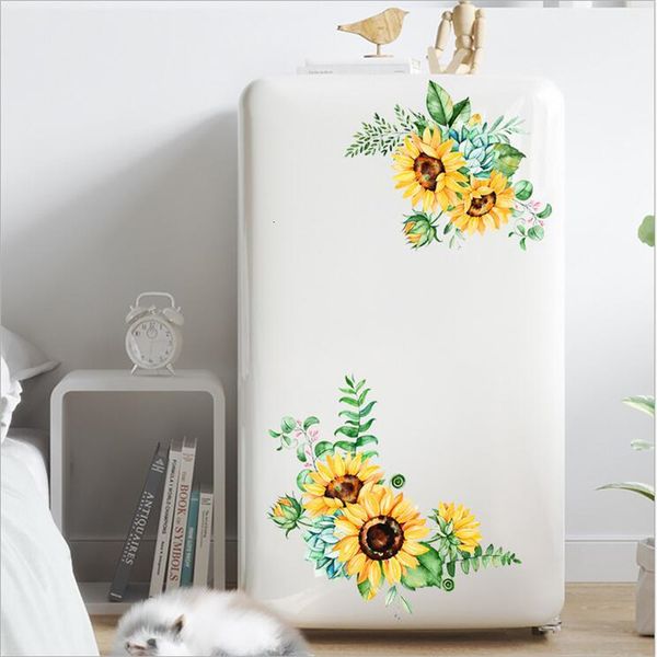 Pegatinas de pared Etiqueta de ratán de flor de girasol extraíble para gabinete de refrigerador Inodoro de vidrio Calcomanías de bricolaje Arte Mural Decoración para el hogar 230822