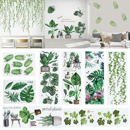 Stickers muraux amovibles feuilles tropicales fleurs maison salon décoratif plantes vertes autocollant bricolage papier peint fournitures 7 230829